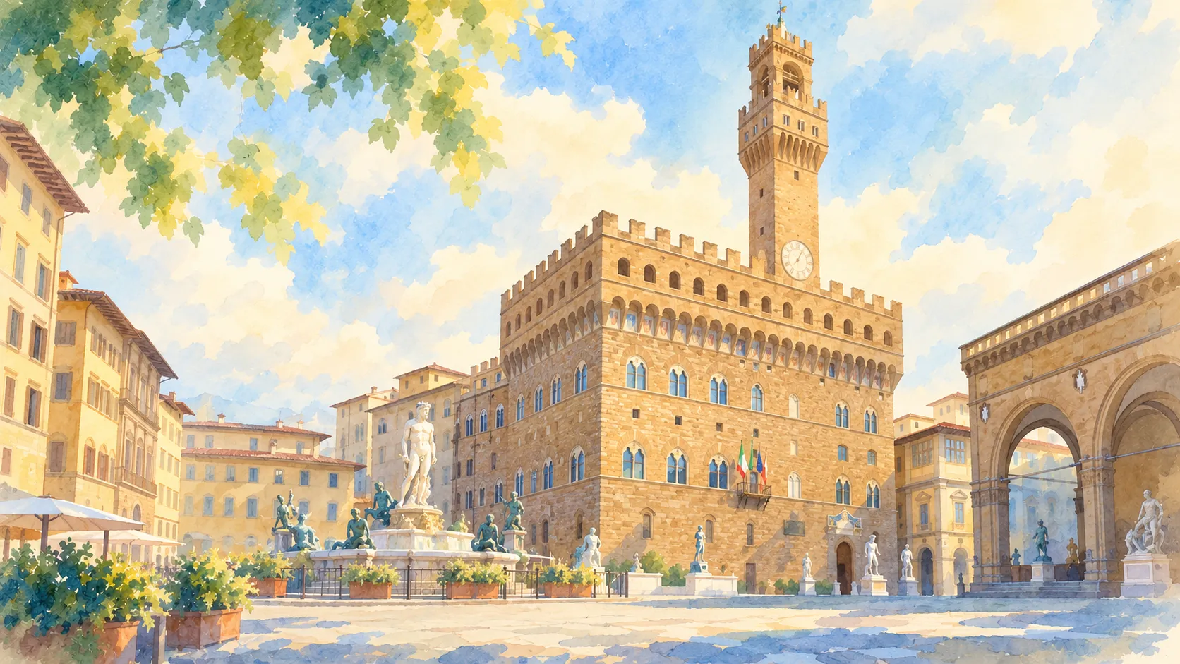 Acquerello luminoso di Piazza della Signoria